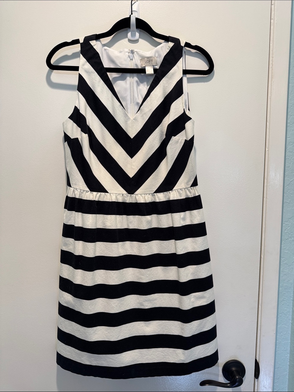 LOFT Black and White Striped Sheath Dress